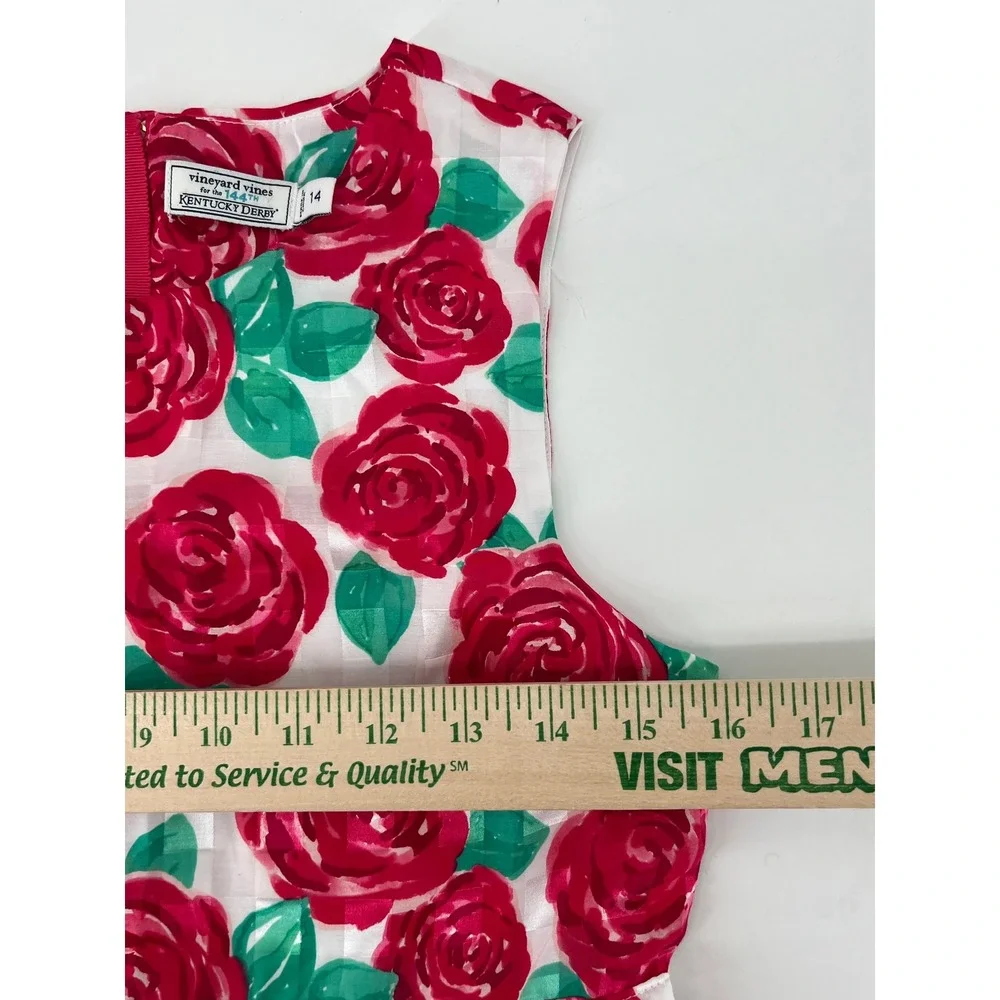 Vineyard Vines Girls 14 Kentucky Derby 144th Rose Floral Sleeveless Dress Red‎